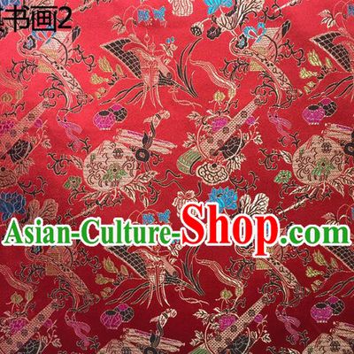 Traditional Asian Chinese Handmade Embroidery Wine Bottles Silk Satin Tang Suit Red Fabric Drapery, Nanjing Brocade Ancient Costume Hanfu Cheongsam Cloth Material