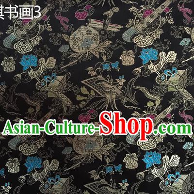 Traditional Asian Chinese Handmade Embroidery Wine Bottles Silk Satin Tang Suit Black Fabric Drapery, Nanjing Brocade Ancient Costume Hanfu Cheongsam Cloth Material