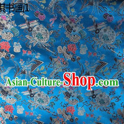 Traditional Asian Chinese Handmade Embroidery Wine Bottles Silk Satin Tang Suit Blue Fabric Drapery, Nanjing Brocade Ancient Costume Hanfu Cheongsam Cloth Material