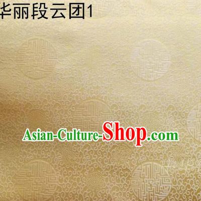 Traditional Asian Chinese Handmade Embroidery Cloud Cluster Silk Satin Tang Suit Yellow Fabric, Nanjing Brocade Ancient Costume Hanfu Cheongsam Cloth Material