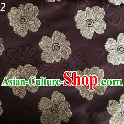 Traditional Asian Chinese Handmade Embroidery Flowers Silk Satin Tang Suit Brown Fabric Drapery, Nanjing Brocade Ancient Costume Hanfu Cheongsam Cloth Material