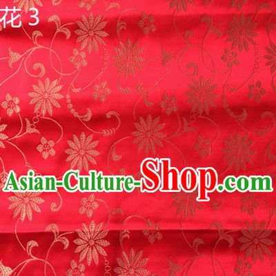 Traditional Asian Chinese Handmade Embroidery Lotus Flowers Silk Satin Tang Suit Red Fabric Drapery, Nanjing Brocade Ancient Costume Hanfu Cheongsam Cloth Material