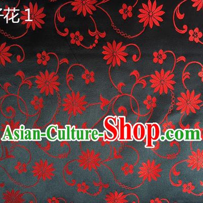 Traditional Asian Chinese Handmade Embroidery Lotus Flowers Silk Satin Tang Suit Black Fabric Drapery, Nanjing Brocade Ancient Costume Hanfu Cheongsam Cloth Material