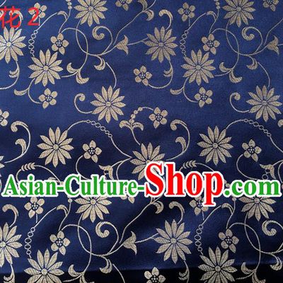Traditional Asian Chinese Handmade Embroidery Lotus Flowers Silk Satin Tang Suit Navy Fabric Drapery, Nanjing Brocade Ancient Costume Hanfu Cheongsam Cloth Material