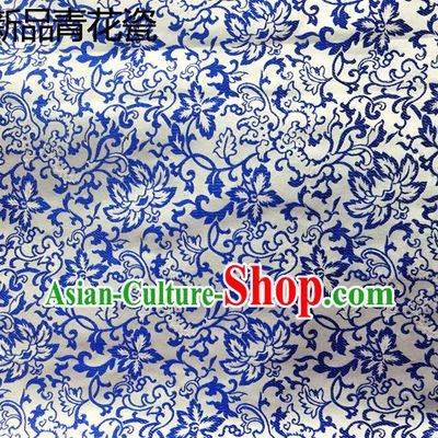 Traditional Asian Chinese Handmade Embroidery Blue and White Porcelain Silk Satin Tang Suit Fabric Drapery, Nanjing Brocade Ancient Costume Hanfu Cheongsam Cloth Material