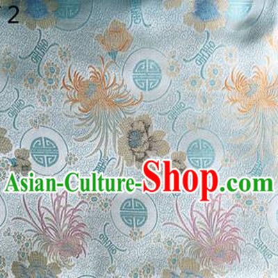 Traditional Asian Chinese Handmade Embroidery Marguerite Flowers Silk Satin Tang Suit Light Blue Fabric Drapery, Nanjing Brocade Ancient Costume Hanfu Cheongsam Cloth Material
