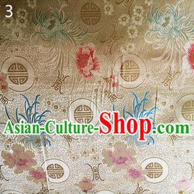 Traditional Asian Chinese Handmade Embroidery Marguerite Flowers Silk Satin Tang Suit Light Golden Fabric Drapery, Nanjing Brocade Ancient Costume Hanfu Cheongsam Cloth Material