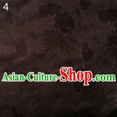 Traditional Asian Chinese Handmade Embroidery Marguerite Flowers Silk Satin Tang Suit Brown Fabric Drapery, Nanjing Brocade Ancient Costume Hanfu Cheongsam Cloth Material