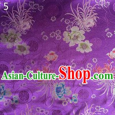 Traditional Asian Chinese Handmade Embroidery Marguerite Flowers Silk Satin Tang Suit Purple Fabric Drapery, Nanjing Brocade Ancient Costume Hanfu Cheongsam Cloth Material