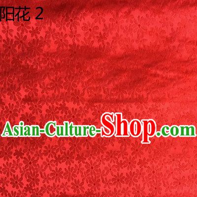Traditional Asian Chinese Handmade Embroidery Sunflowers Silk Satin Tang Suit Red Fabric Drapery, Nanjing Brocade Ancient Costume Hanfu Cheongsam Cloth Material