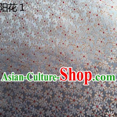 Traditional Asian Chinese Handmade Embroidery Sunflowers Silk Satin Tang Suit Grey Fabric Drapery, Nanjing Brocade Ancient Costume Hanfu Cheongsam Cloth Material