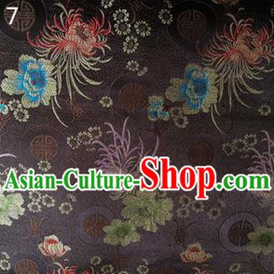 Traditional Asian Chinese Handmade Embroidery Marguerite Flowers Silk Satin Tang Suit Deep Grey Fabric Drapery, Nanjing Brocade Ancient Costume Hanfu Cheongsam Cloth Material