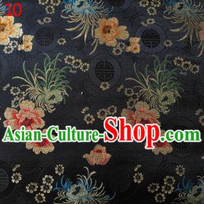 Traditional Asian Chinese Handmade Embroidery Marguerite Flowers Silk Satin Tang Suit Black Fabric Drapery, Nanjing Brocade Ancient Costume Hanfu Cheongsam Cloth Material