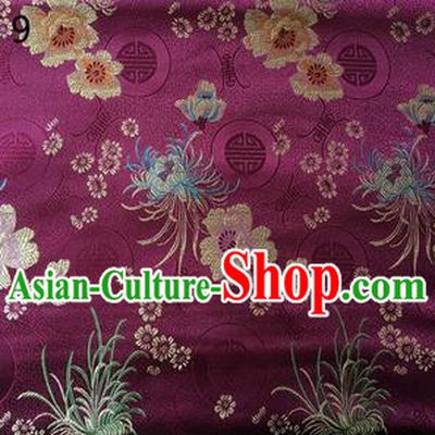 Traditional Asian Chinese Handmade Embroidery Marguerite Flowers Silk Satin Tang Suit Deep Purple Fabric Drapery, Nanjing Brocade Ancient Costume Hanfu Cheongsam Cloth Material