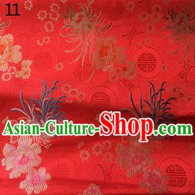 Traditional Asian Chinese Handmade Embroidery Marguerite Flowers Silk Satin Tang Suit Red Fabric Drapery, Nanjing Brocade Ancient Costume Hanfu Cheongsam Cloth Material