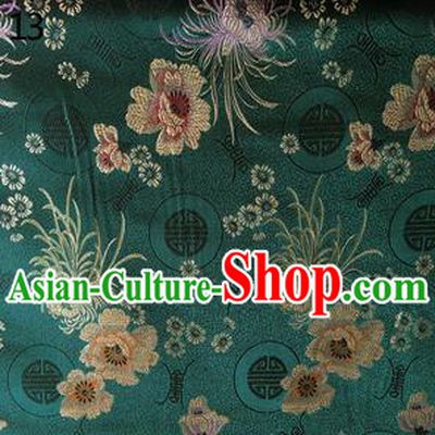 Traditional Asian Chinese Handmade Embroidery Marguerite Flowers Silk Satin Tang Suit Green Fabric Drapery, Nanjing Brocade Ancient Costume Hanfu Cheongsam Cloth Material