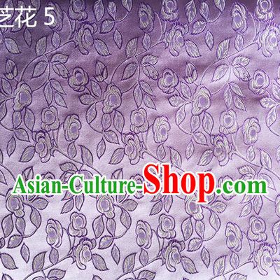 Traditional Asian Chinese Handmade Embroidery Ganoderma Flowers Silk Satin Tang Suit Purple Fabric Drapery, Nanjing Brocade Ancient Costume Hanfu Cheongsam Cloth Material