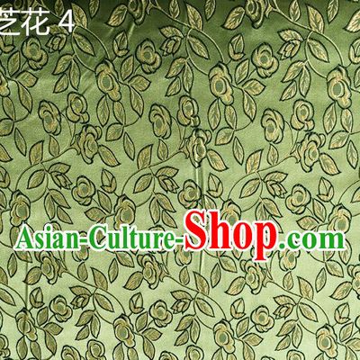 Traditional Asian Chinese Handmade Embroidery Ganoderma Flowers Silk Satin Tang Suit Green Fabric Drapery, Nanjing Brocade Ancient Costume Hanfu Cheongsam Cloth Material