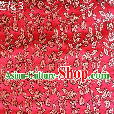 Traditional Asian Chinese Handmade Embroidery Ganoderma Flowers Silk Satin Tang Suit Red Fabric Drapery, Nanjing Brocade Ancient Costume Hanfu Cheongsam Cloth Material