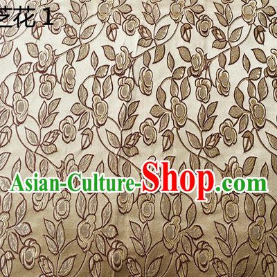 Traditional Asian Chinese Handmade Embroidery Ganoderma Flowers Silk Satin Tang Suit Golden Fabric Drapery, Nanjing Brocade Ancient Costume Hanfu Cheongsam Cloth Material