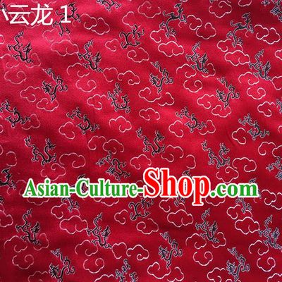 Traditional Asian Chinese Handmade Embroidery Clouds Dragons Silk Satin Tang Suit Red Fabric Drapery, Nanjing Brocade Ancient Costume Hanfu Cheongsam Cloth Material