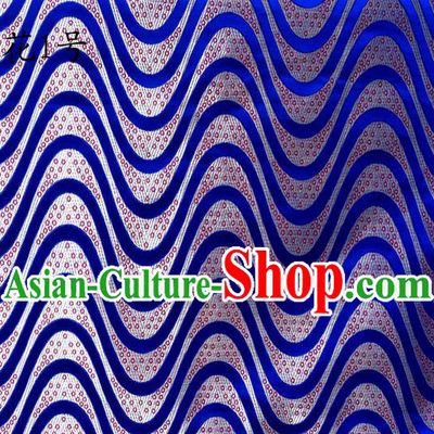 Traditional Asian Chinese Handmade Printing Wave Silk Satin Tang Suit Blue Fabric Drapery, Nanjing Brocade Ancient Costume Hanfu Cheongsam Cloth Material