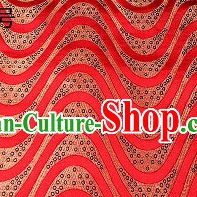 Traditional Asian Chinese Handmade Printing Wave Silk Satin Tang Suit Red Fabric Drapery, Nanjing Brocade Ancient Costume Hanfu Cheongsam Cloth Material