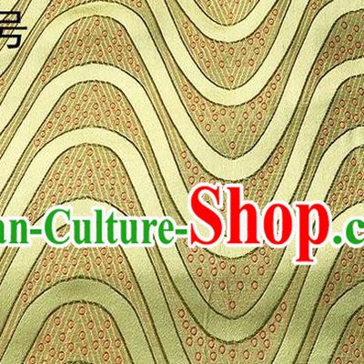 Traditional Asian Chinese Handmade Printing Wave Silk Satin Tang Suit Golden Fabric Drapery, Nanjing Brocade Ancient Costume Hanfu Cheongsam Cloth Material
