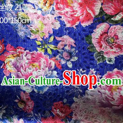 Traditional Asian Chinese Handmade Printing Peony Color Silk Satin Tang Suit Golden Fabric Drapery, Nanjing Brocade Ancient Costume Hanfu Cheongsam Cloth Material