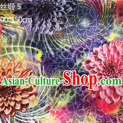 Traditional Asian Chinese Handmade Printing Peony Color Silk Satin Tang Suit Purple Fabric Drapery, Nanjing Brocade Ancient Costume Hanfu Cheongsam Cloth Material