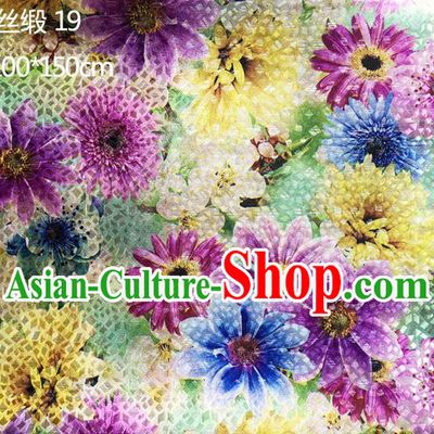 Traditional Asian Chinese Handmade Printing Sunflowers Color Silk Satin Tang Suit Purple Fabric Drapery, Nanjing Brocade Ancient Costume Hanfu Cheongsam Cloth Material