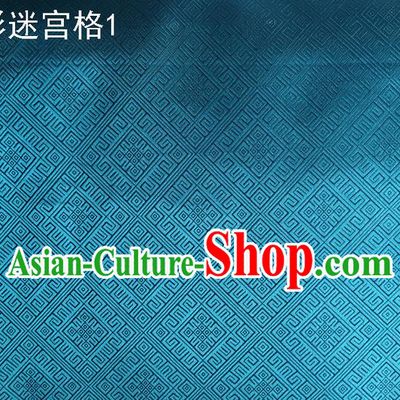 Traditional Asian Chinese Handmade Embroidery Labyrinth Pattern Silk Satin Tang Suit Blue Fabric Drapery, Nanjing Brocade Ancient Costume Hanfu Cheongsam Cloth Material