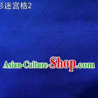 Traditional Asian Chinese Handmade Embroidery Labyrinth Pattern Silk Satin Tang Suit Royalblue Fabric Drapery, Nanjing Brocade Ancient Costume Hanfu Cheongsam Cloth Material