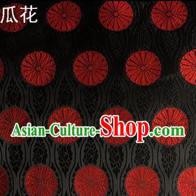 Traditional Asian Chinese Handmade Embroidery Watermelon Flowers Silk Satin Tang Suit Black Fabric Drapery, Nanjing Brocade Ancient Costume Hanfu Cheongsam Cloth Material