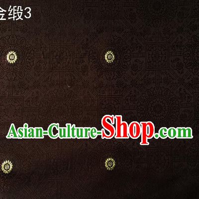 Traditional Asian Chinese Handmade Embroidery Silk Tapestry Satin Tang Suit Brown Fabric Drapery, Nanjing Brocade Ancient Costume Hanfu Cheongsam Cloth Material