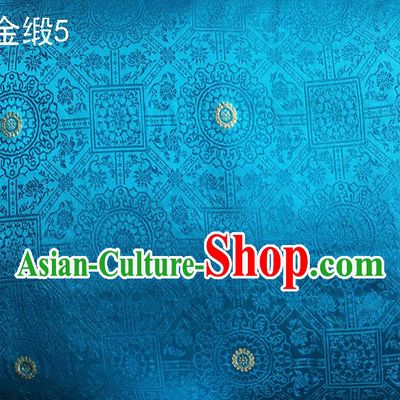 Traditional Asian Chinese Handmade Embroidery Silk Tapestry Satin Tang Suit Blue Fabric Drapery, Nanjing Brocade Ancient Costume Hanfu Cheongsam Cloth Material