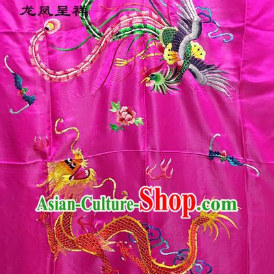 Traditional Asian Chinese Handmade Embroidery Dragon and Phoenix Quilt Cover Silk Tapestry Rosy Fabric Drapery, Top Grade Nanjing Brocade Bed Sheet Cloth Material
