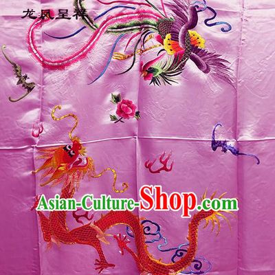 Traditional Asian Chinese Handmade Embroidery Dragon and Phoenix Quilt Cover Silk Tapestry Pink Fabric Drapery, Top Grade Nanjing Brocade Bed Sheet Cloth Material
