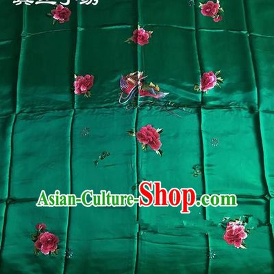 Traditional Asian Chinese Handmade Embroidery Mandarin Ducks Quilt Cover Silk Tapestry Green Fabric Drapery, Top Grade Nanjing Brocade Bed Sheet Cloth Material