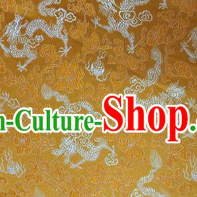 Traditional Asian Chinese Handmade Embroidery Dragons Silk Tapestry Tibetan Clothing Golden Fabric Drapery, Top Grade Nanjing Brocade Cheongsam Cloth Material