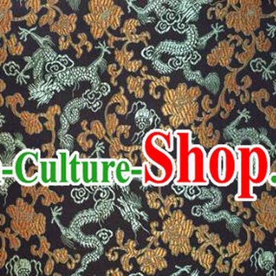 Traditional Asian Chinese Handmade Embroidery Dragons Silk Tapestry Tibetan Clothing Black Fabric Drapery, Top Grade Nanjing Brocade Cheongsam Cloth Material