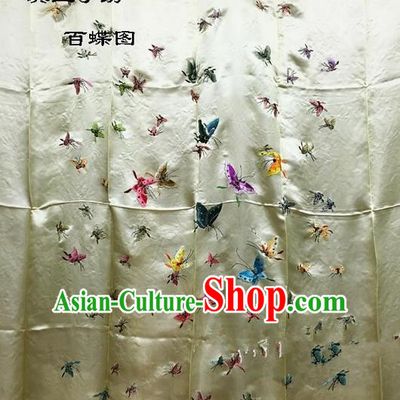 Traditional Asian Chinese Handmade Embroidery Hundred Butterfly Quilt Cover Silk Tapestry Golden Fabric Drapery, Top Grade Nanjing Brocade Bed Sheet Cloth Material