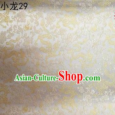 Traditional Asian Chinese Handmade Embroidery Dragons Silk Tapestry Tibetan Clothing Beige Fabric Drapery, Top Grade Nanjing Brocade Cheongsam Cloth Material