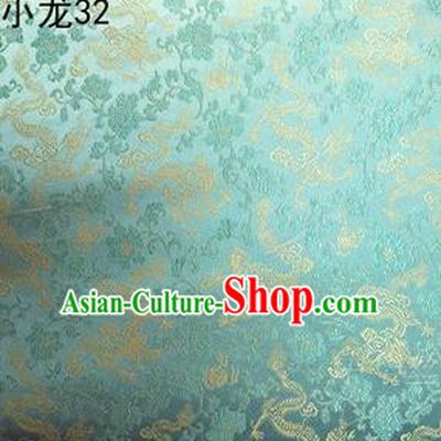 Traditional Asian Chinese Handmade Embroidery Dragons Silk Tapestry Tibetan Clothing Light Green Fabric Drapery, Top Grade Nanjing Brocade Cheongsam Cloth Material
