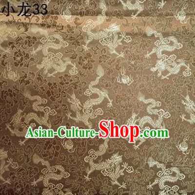 Traditional Asian Chinese Handmade Embroidery Dragons Silk Tapestry Tibetan Clothing Brown Fabric Drapery, Top Grade Nanjing Brocade Cheongsam Cloth Material