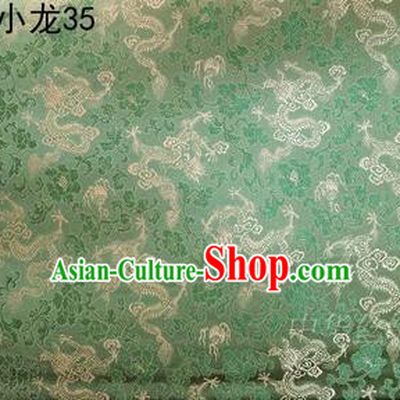 Traditional Asian Chinese Handmade Embroidery Dragons Silk Tapestry Tibetan Clothing Green Fabric Drapery, Top Grade Nanjing Brocade Cheongsam Cloth Material