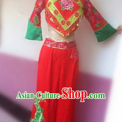 Traditional Ancient Chinese Folk Yanko Dance Uniform, Elegant Hanfu China Classical Dance Yangge Dress Red Clothing for Women
