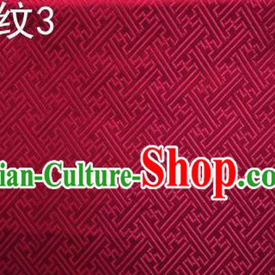 Traditional Asian Chinese Handmade Embroidery Back Word Lines Silk Tapestry Tibetan Clothing Wine Red Fabric Drapery, Top Grade Nanjing Brocade Cheongsam Cloth Material