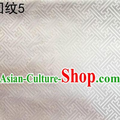 Traditional Asian Chinese Handmade Embroidery Back Word Lines Silk Tapestry Tibetan Clothing White Fabric Drapery, Top Grade Nanjing Brocade Cheongsam Cloth Material