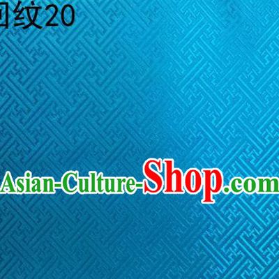 Traditional Asian Chinese Handmade Embroidery Back Word Lines Silk Tapestry Tibetan Clothing Blue Fabric Drapery, Top Grade Nanjing Brocade Cheongsam Cloth Material